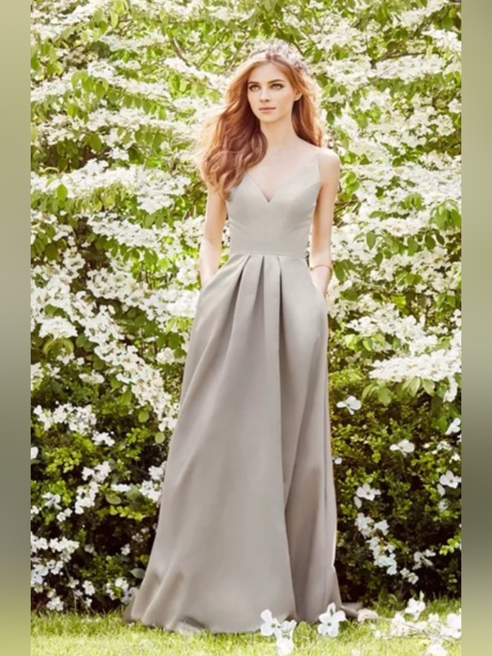 Hayley Paige Occasions' Champagne Sweetheart Neck Satin A-Line Gown Size 10